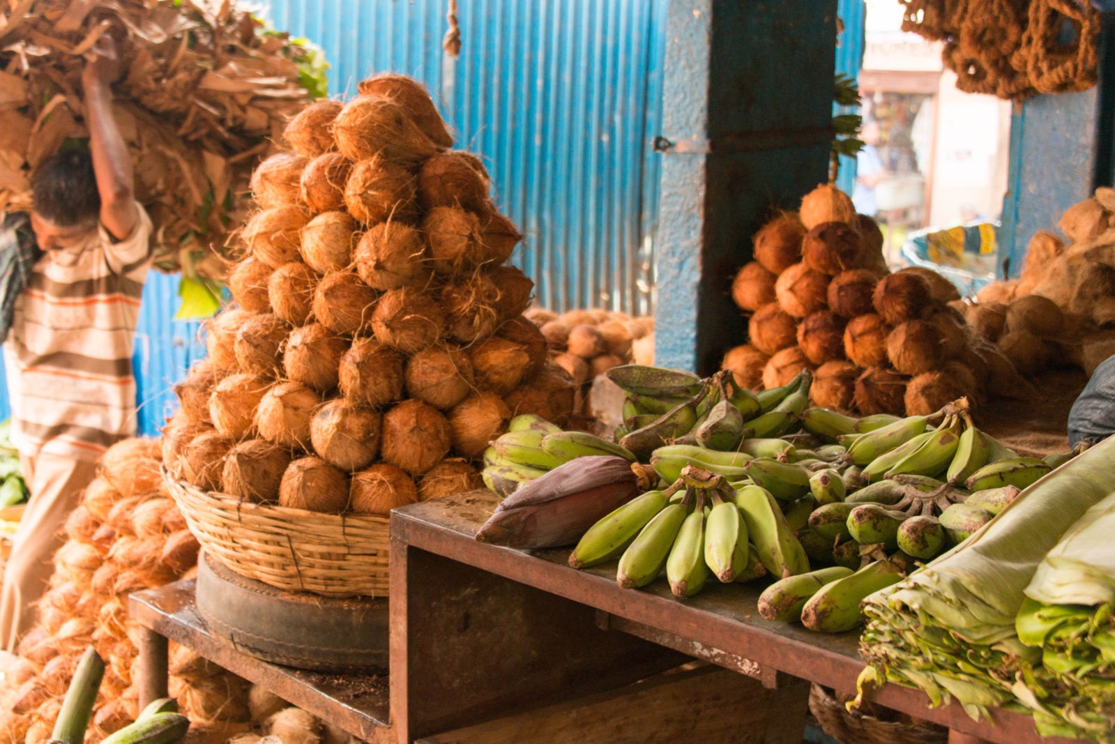 Markt in Mysore - Kokosnüsse, Kochbananen